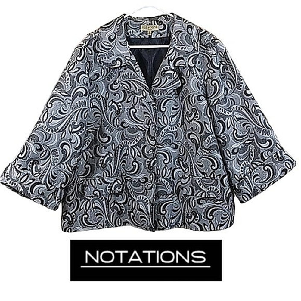 Notations Paisley Black Silver Gray Jacket Size 3X